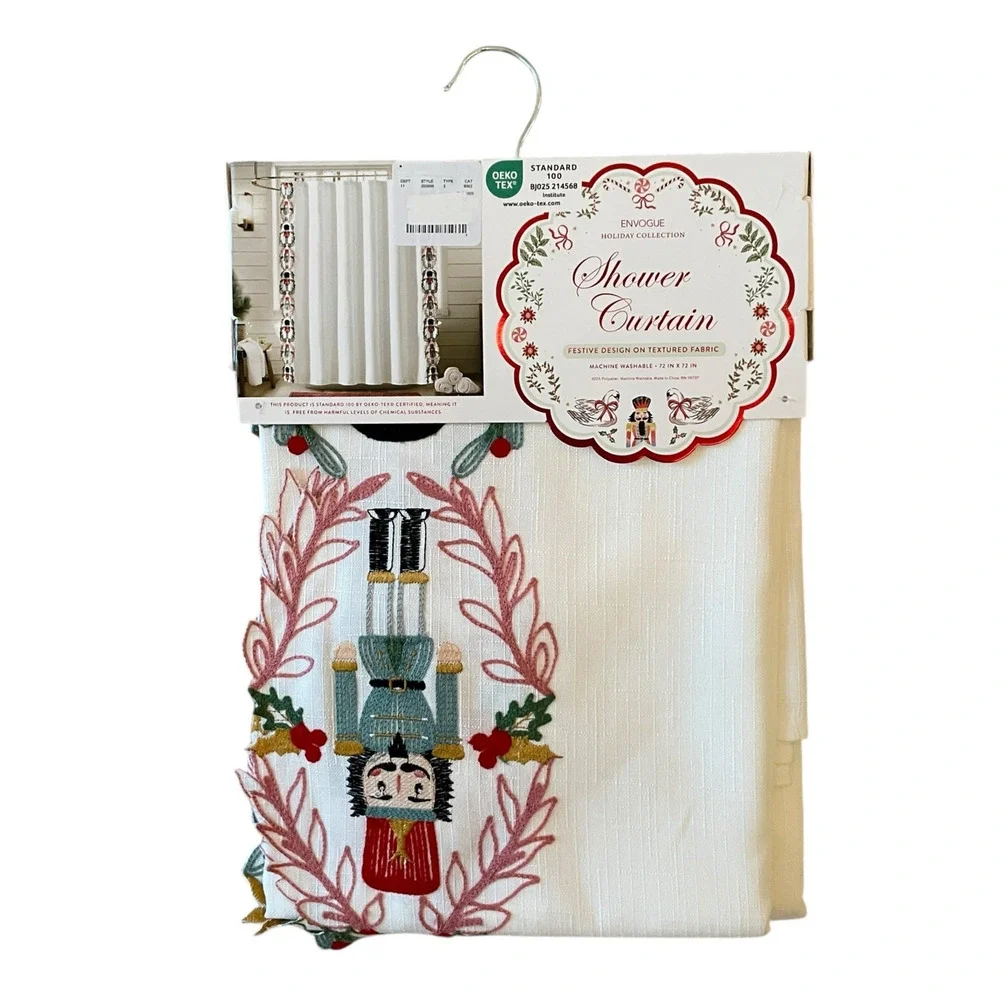Envogue Embroidered NUTCRACKER Christmas Shower Curtain 72x72 Holiday NEW